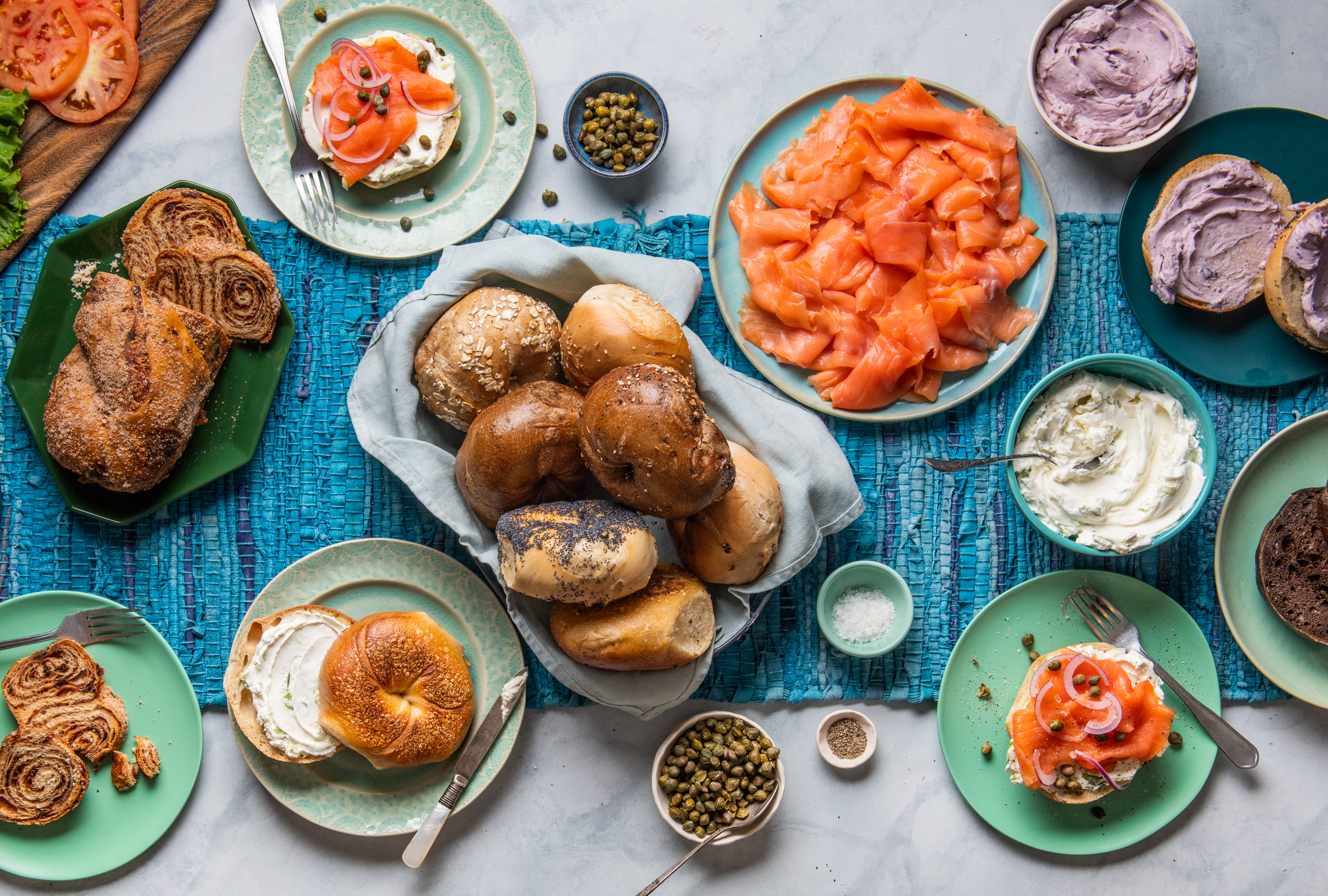Table with spreads and bagels